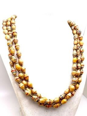 Vintage Handcrafted Rolled Paper and Bead Statement Necklace
